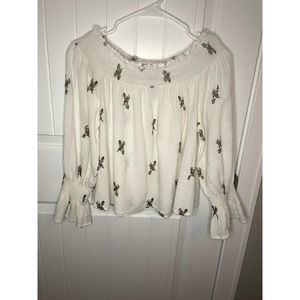 A'ltared State White Gauze Blouse Embroidered Floral Medium